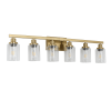 Golden 6-Light Vanity Light with Clear Glass Shades, Modern Iron Metal Bathroom Wall Fixture for Mirror