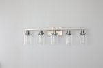 Modern 5-Light Bathroom Vanity Light Fixture - Brushed Nickel Finish with Clear Glass Shades, Perfect for Bathroom, Vanity