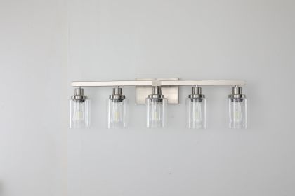 Modern 5-Light Bathroom Vanity Light Fixture - Brushed Nickel Finish with Clear Glass Shades, Perfect for Bathroom, Vanity